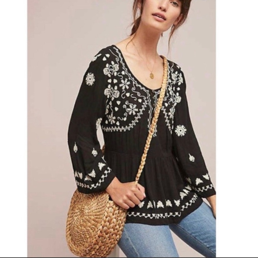 Anthropologie Meadow Rue Embroidered Top